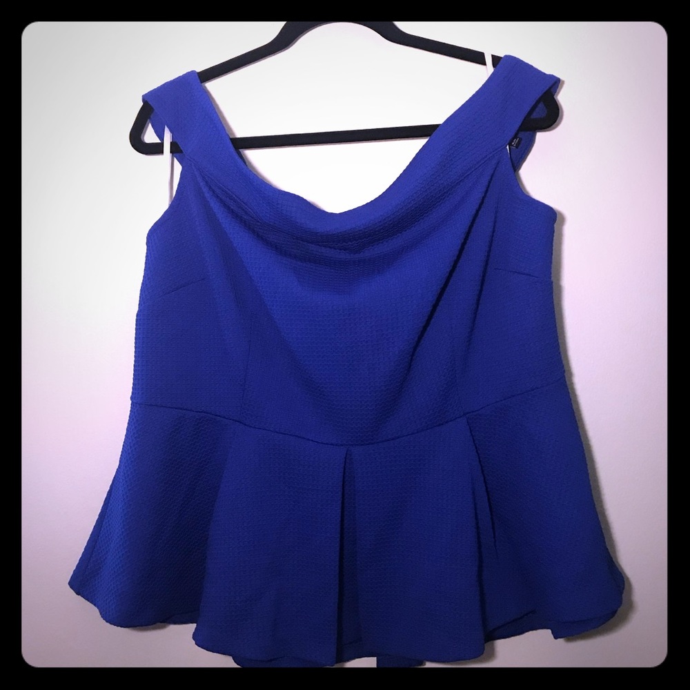 Eloquii Plus Size Blue Blouse Peplum Off Shoulder